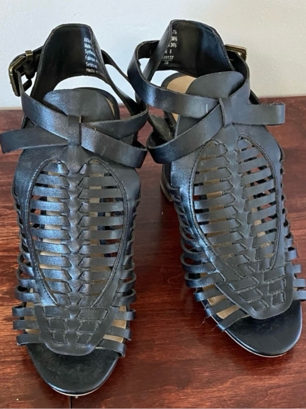 American Eagle By Payless Black Braided Strappy Sandals